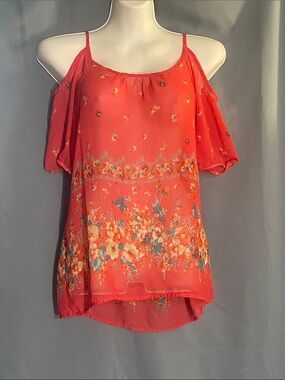 American Dream Coral Pink Cold-Shoulder Floral Camisole